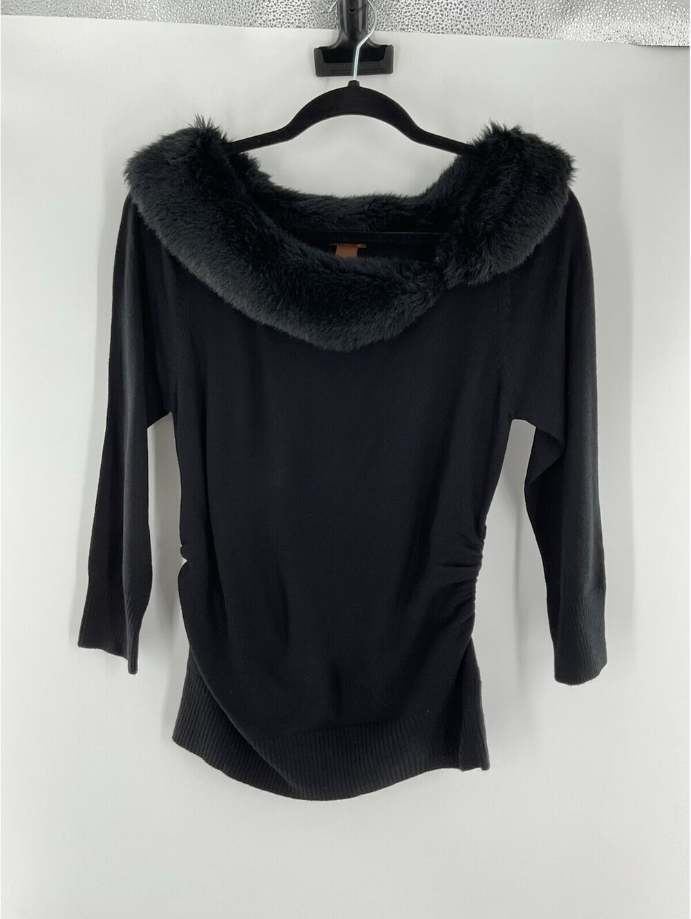 Copper Key Women’s Large Nwt Sweater Faux Fur Lined Neck Black 097